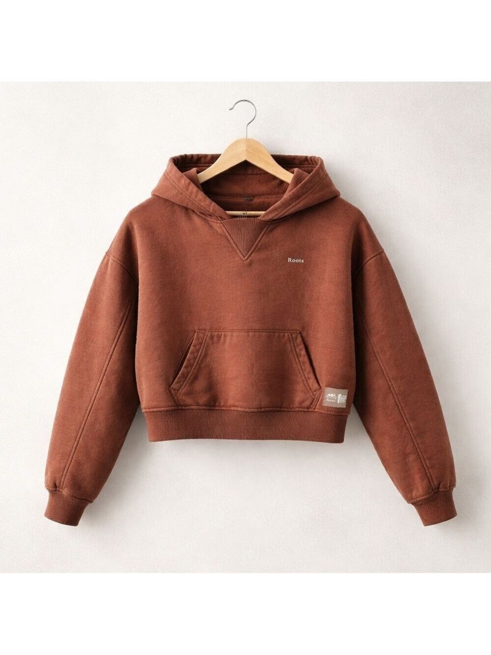 Roots Cropped Hoodie Small Burnt Orange Cozy Fleece Pullover Sweatshirt - Picture 1 of 7